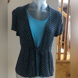 Sag Harbor Teal and Brown Geometric Blouse